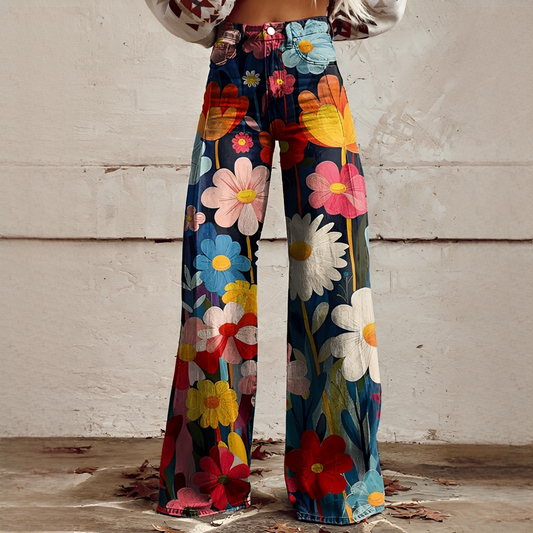 Charo - Breite Hose mit Blumenmuster für Damen