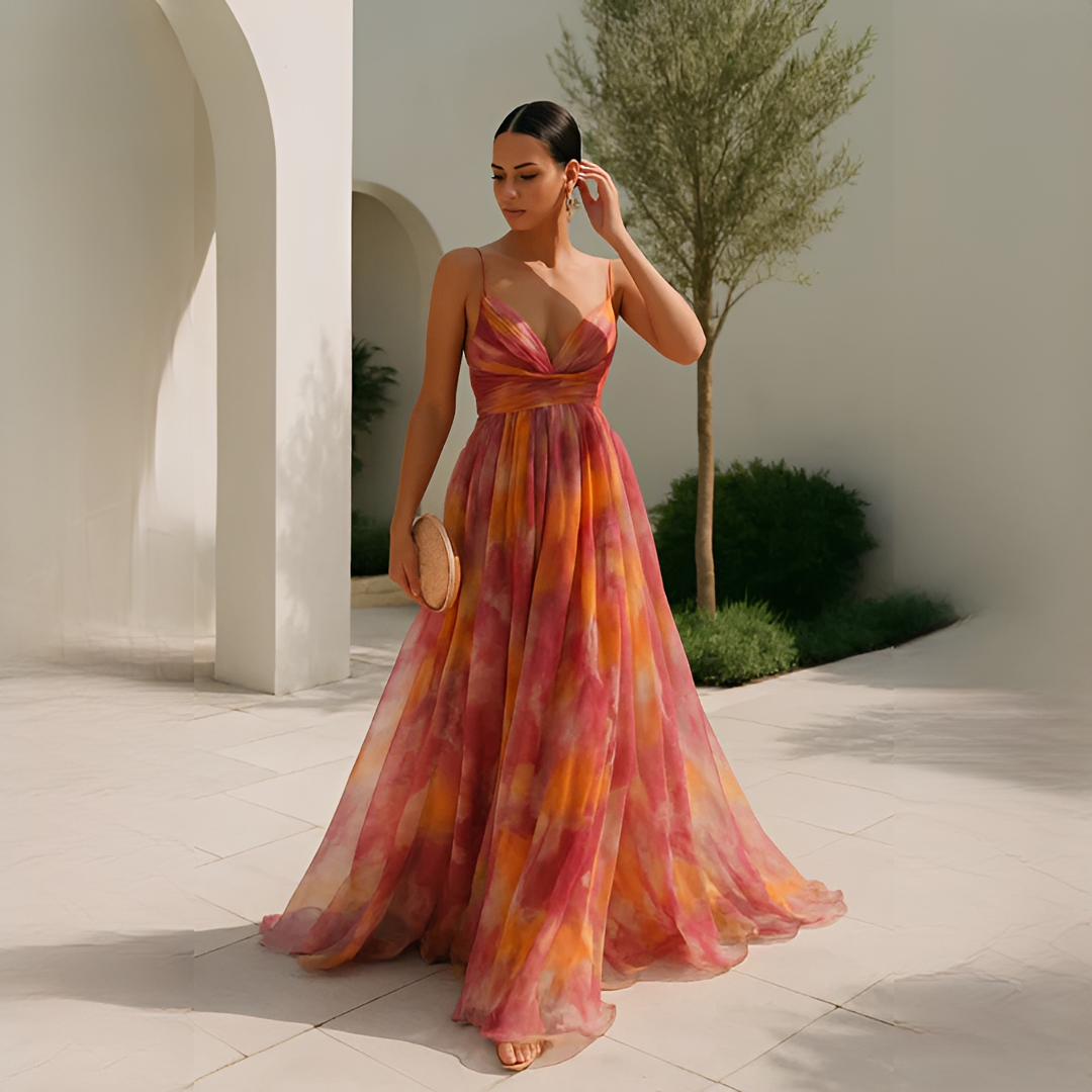 Gardania - Damenlangkleid mit Blumenmuster