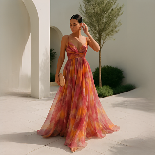 Gardania - Damenlangkleid mit Blumenmuster