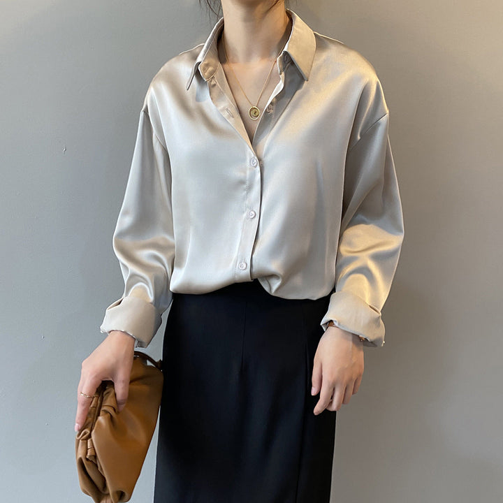 Briana - Schicke Satin-Seidenbluse mit Knöpfen für Damen
