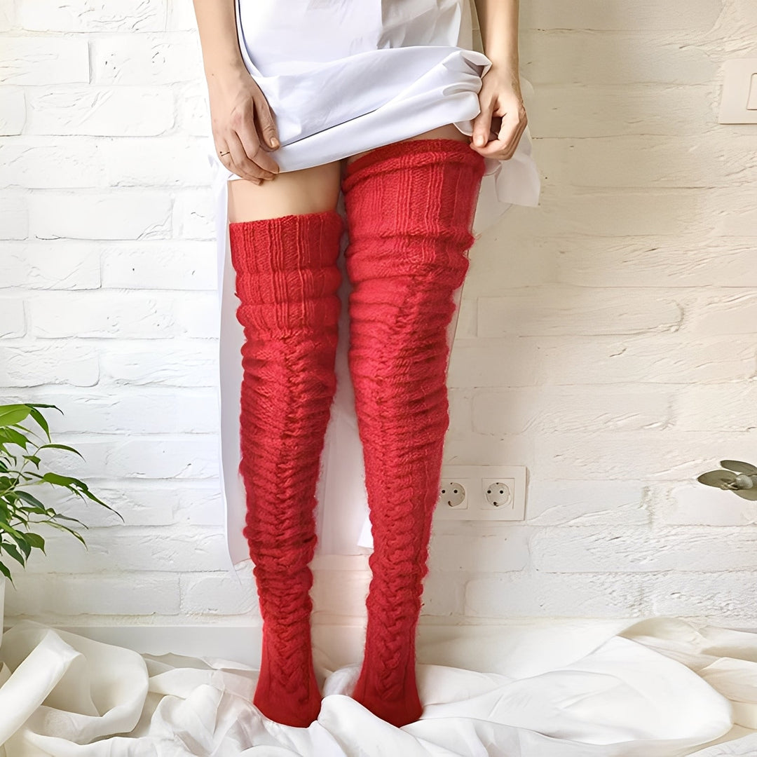Hailee - Flauschige gestrickte Overknee-Socken für Damen