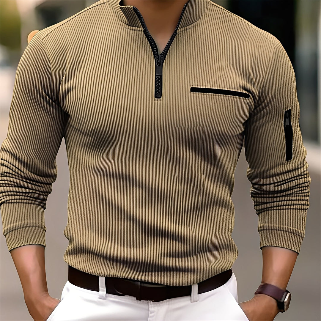 Donovan - Modisch gestreifter Herrenpullover mit Taschen