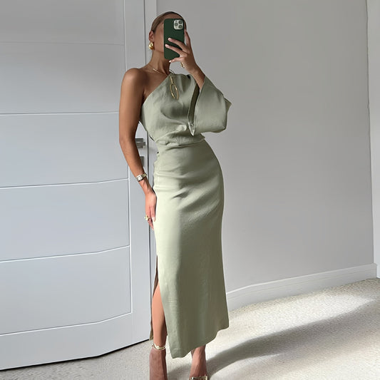 Aimee - Schulterfreies Maxikleid aus Twill für Damen