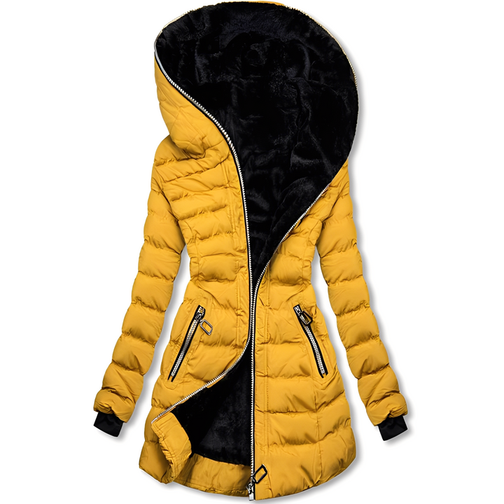 Helena - Warme Frauenjacke aus Plüsch mit Kapuze