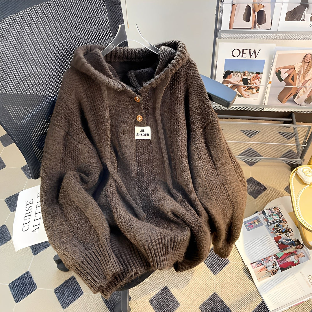 Haylee - Bequemer Strick-Hoodie mit Knöpfen für Damen
