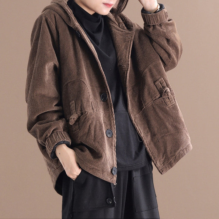 Rachel - Bequeme kurze Cordjacke mit Kapuze für Damen