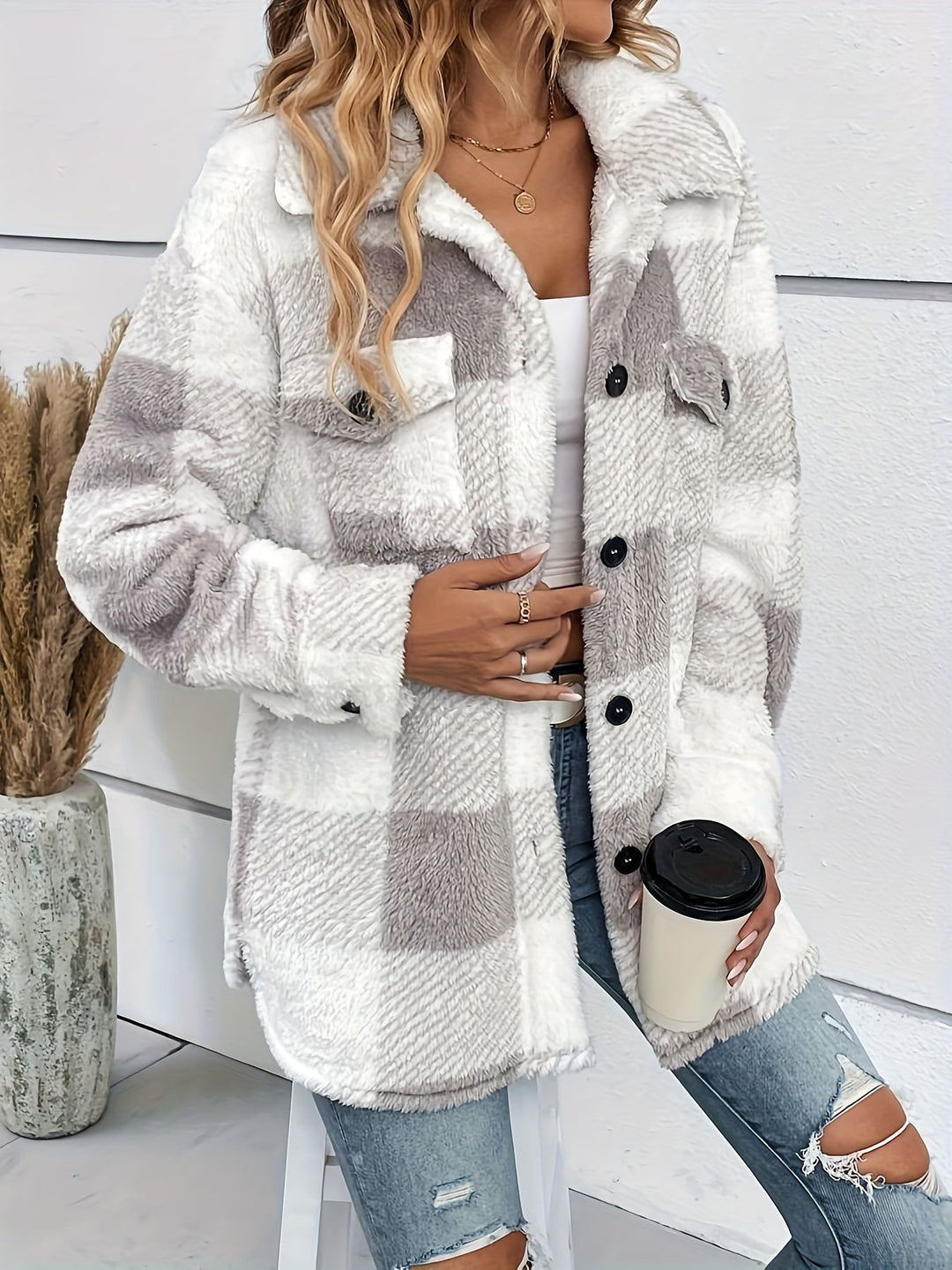 Julie - Warme Damen-Fleecejacke mit Karomuster