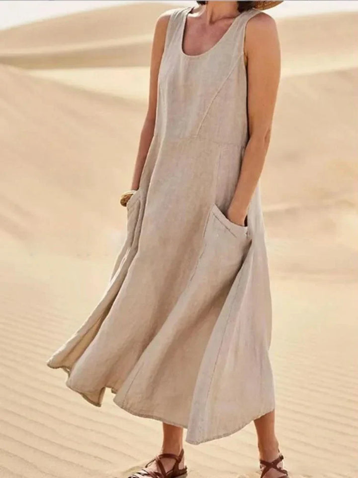 Gillian – Klassisches Ärmelloses Kleid aus Leinen und Baumwolle