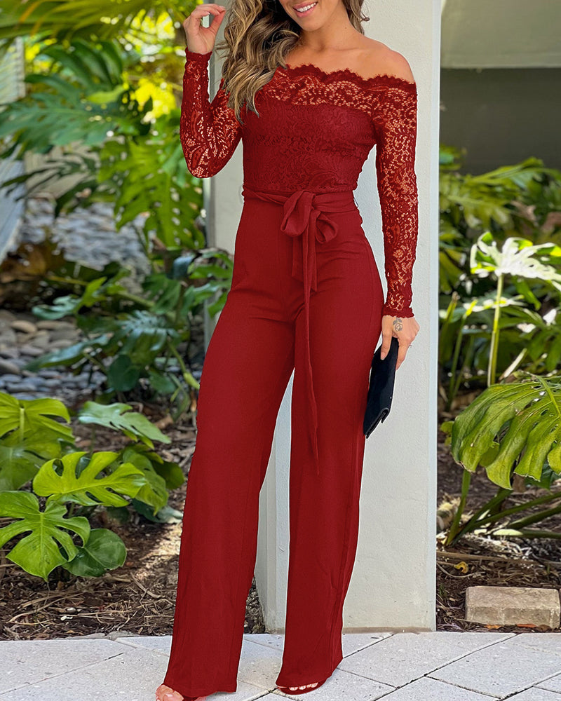 Camille – Eleganter Jumpsuit mit weitem Hosen und Spitze