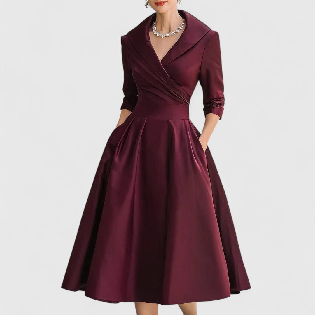 Clara – Elegantes Midi-Kleid mit V-Ausschnitt