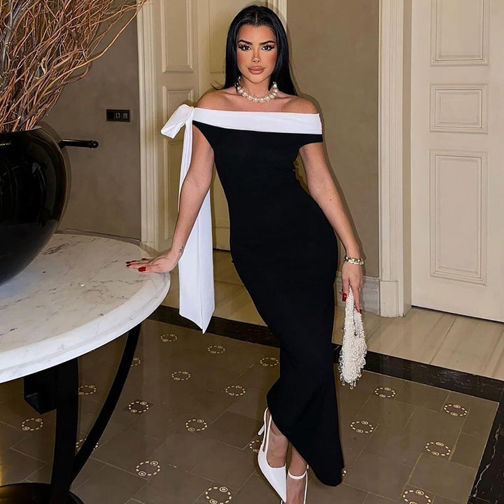 Atasha - Schmal geschnittenes Kleid mit offenen Schultern und Schleife