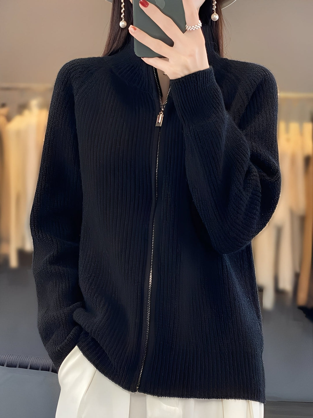 Brylee - Moderne Damen-Strickjacke aus Wolle mit Reißverschluss