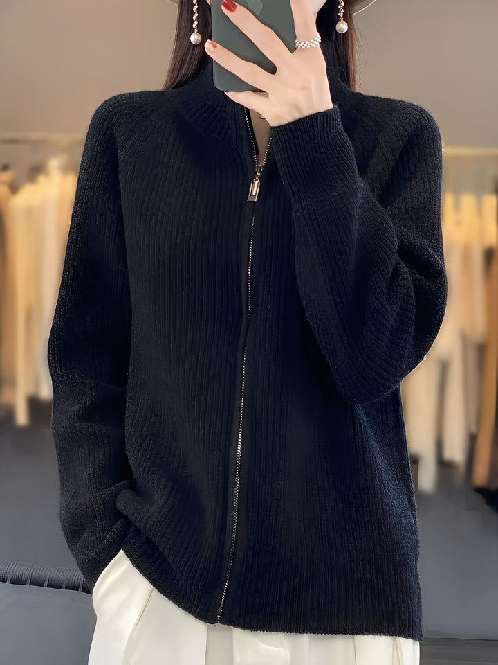 Brylee - Moderne Damen-Strickjacke aus Wolle mit Reißverschluss