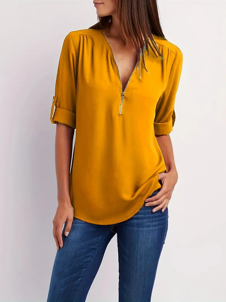 Olive - Relaxed Fit Bluse mit V-Ausschnitt