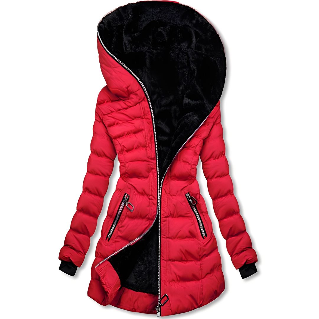 Helena - Warme Frauenjacke aus Plüsch mit Kapuze