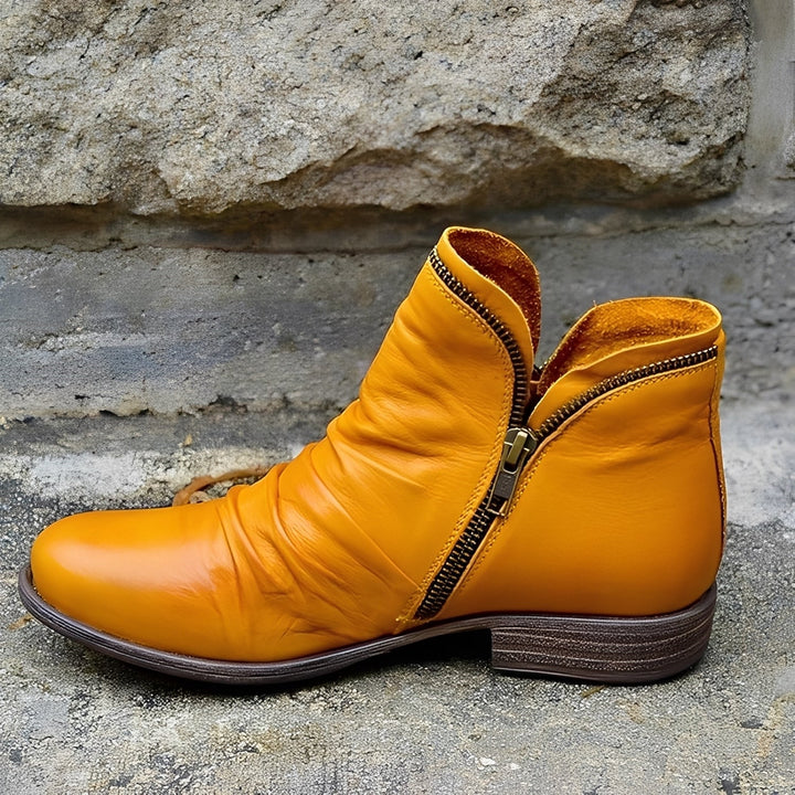 Veronica - Retro-Damenlederstiefel mit Reißverschluss