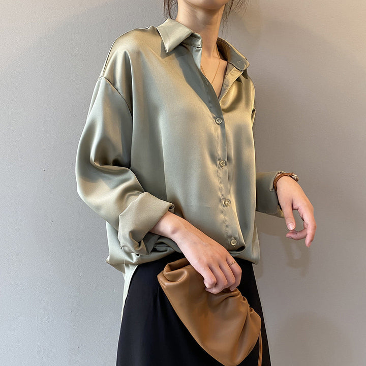 Briana - Schicke Satin-Seidenbluse mit Knöpfen für Damen