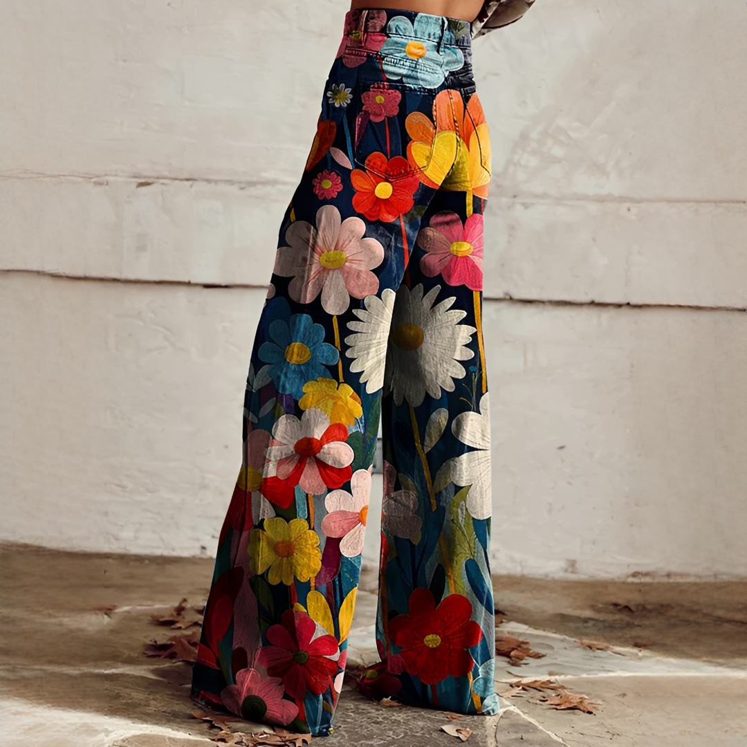 Charo - Breite Hose mit Blumenmuster für Damen