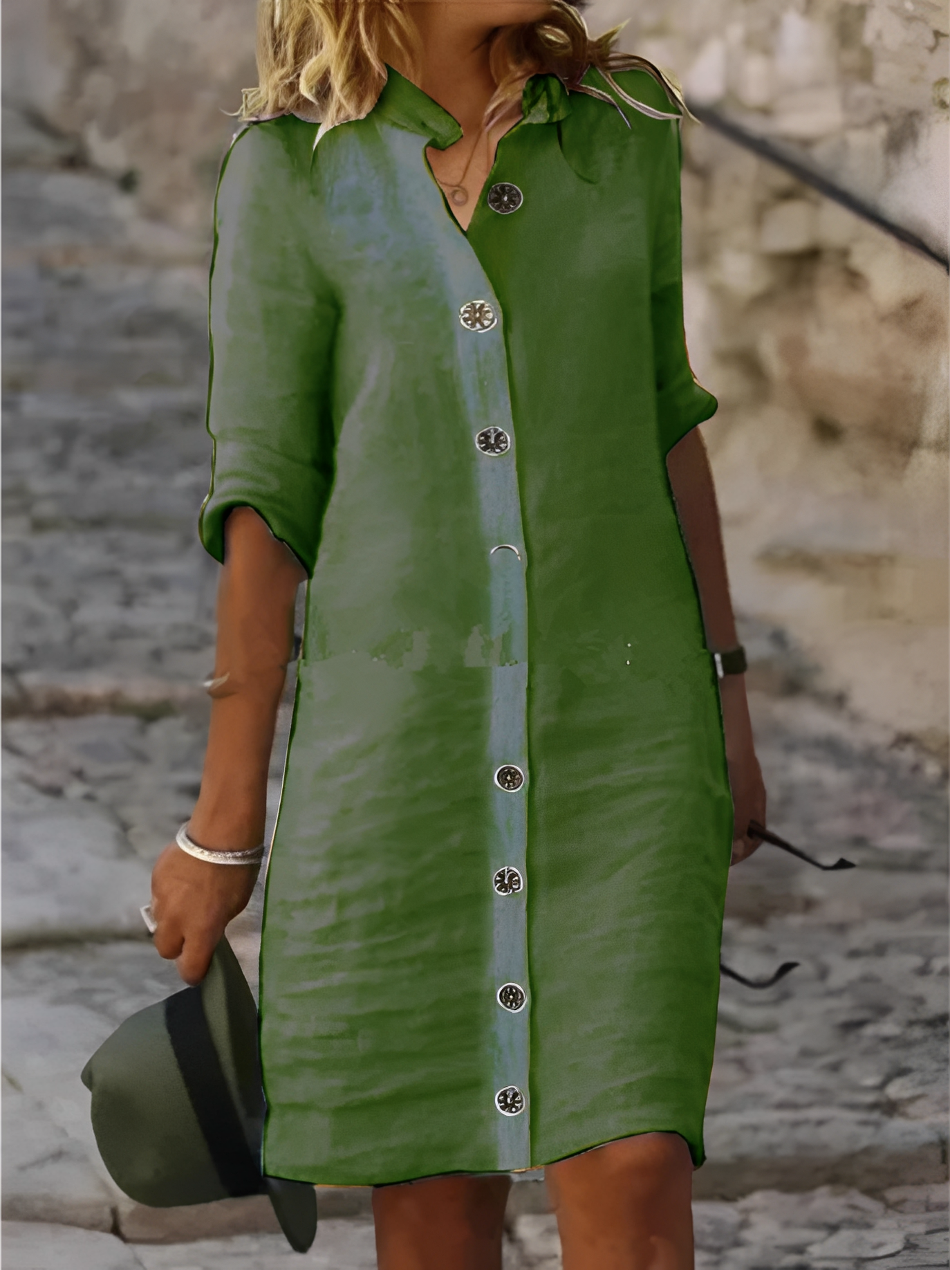 Paula - Damen-Hemdkleid mit halben Ärmeln, lässig