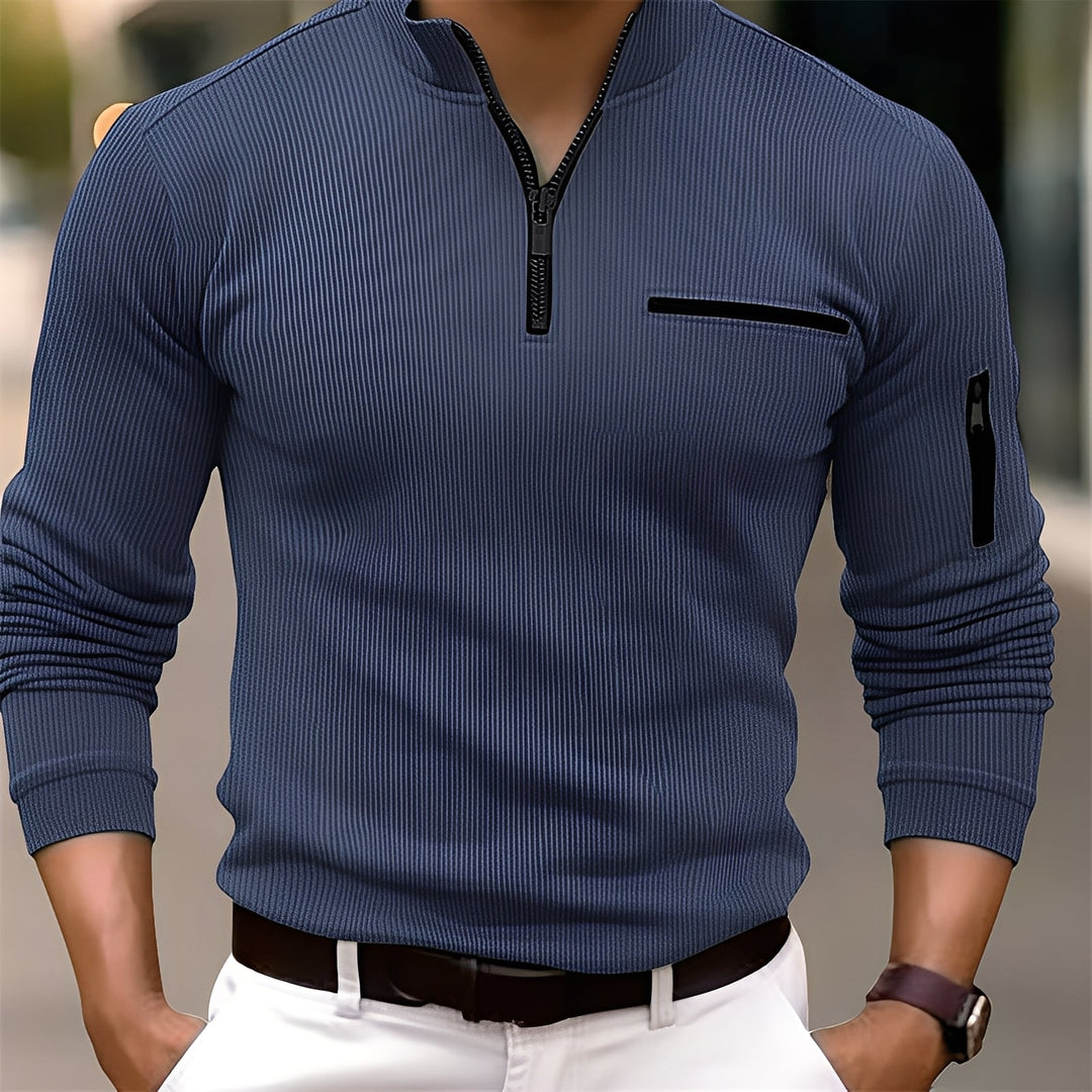 Donovan - Modisch gestreifter Herrenpullover mit Taschen