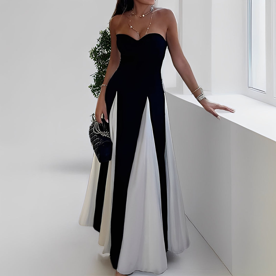 Charisse - Elegantes Kontrastkleid mit weitem Saum für Damen