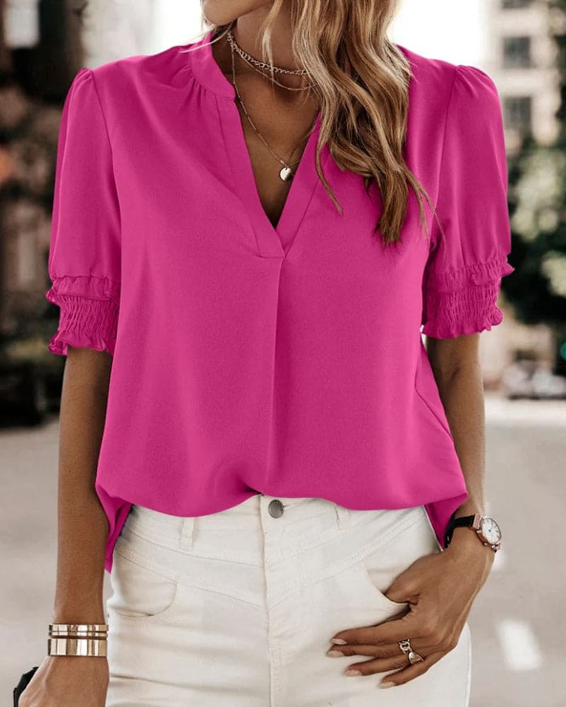 Sophia – Bluse mit V-Ausschnitt und kurzen Ärmeln
