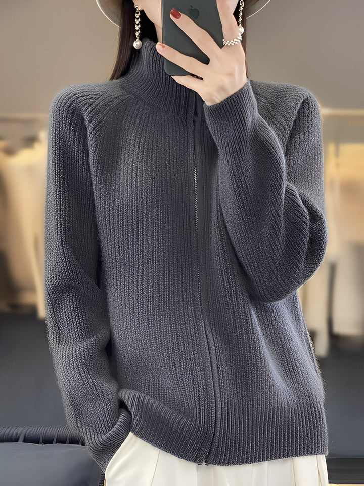 Brylee - Moderne Damen-Strickjacke aus Wolle mit Reißverschluss