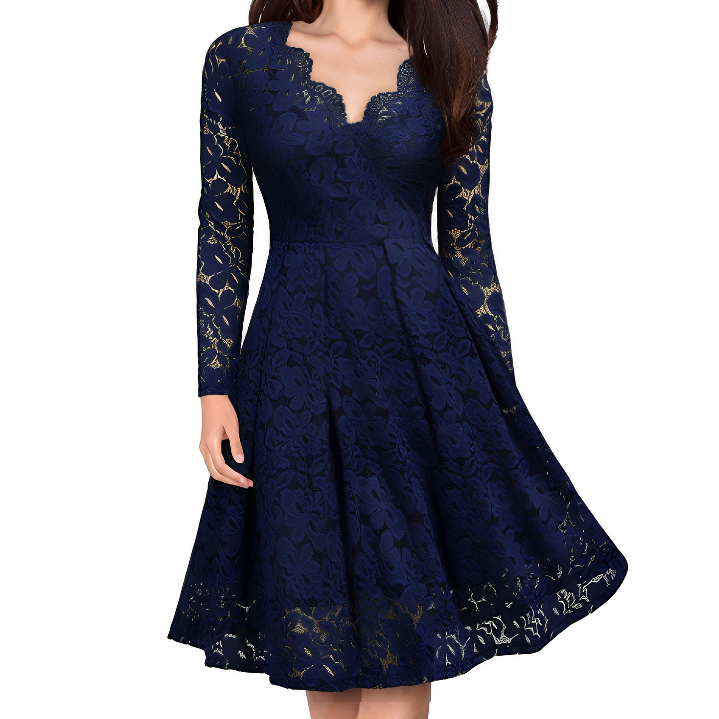 Leonie - Stilvolles Damenkleid mit langen Ärmeln und V-Ausschnitt