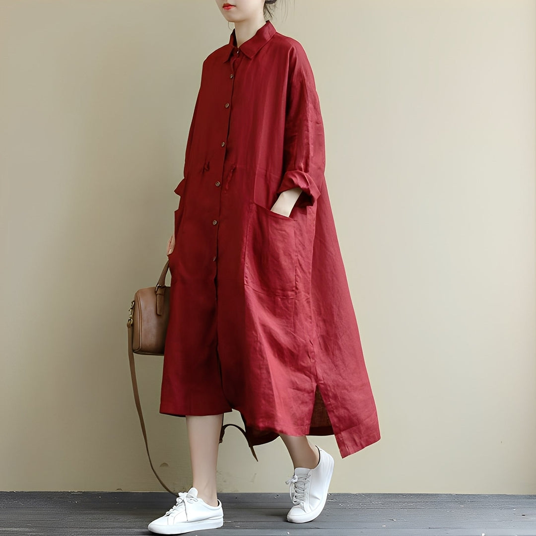 Chelsie - Weit geschnittenes Damen-Maxikleid mit Knöpfen
