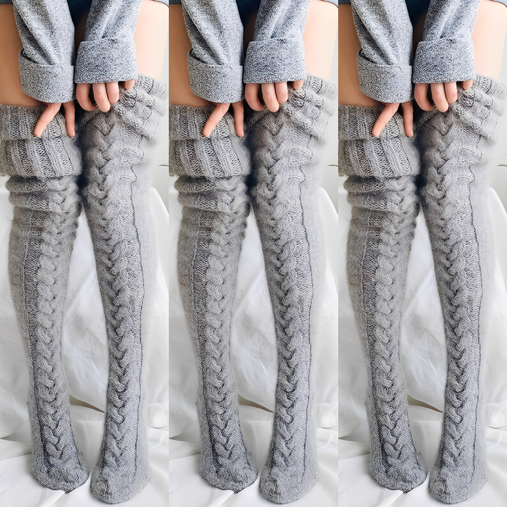 Hailee - Flauschige gestrickte Overknee-Socken für Damen