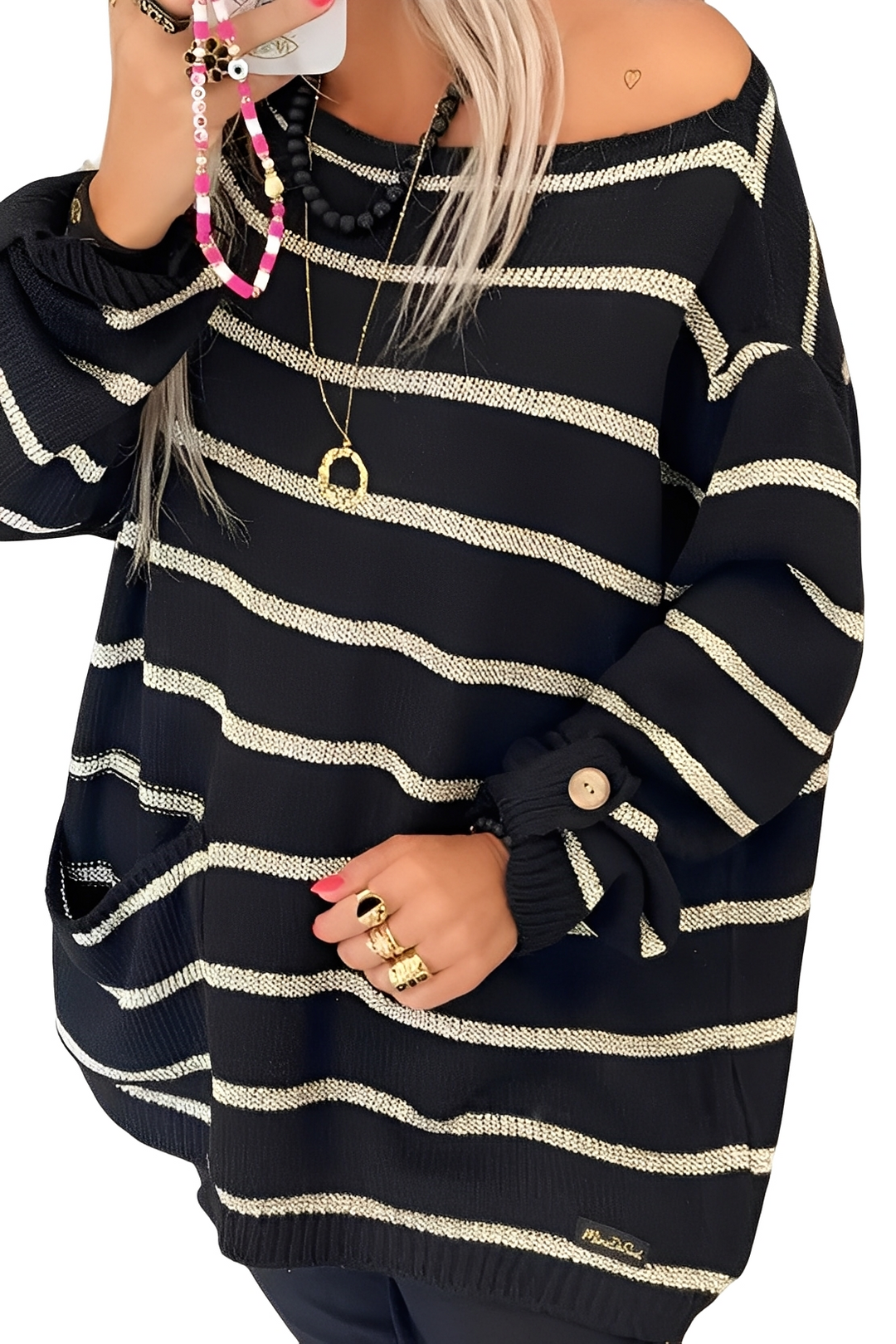 Elianna - Bequemer, locker sitzender Damenpullover mit Streifen