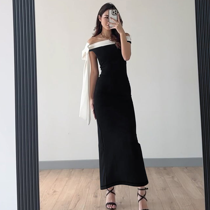 Atasha - Schmal geschnittenes Kleid mit offenen Schultern und Schleife