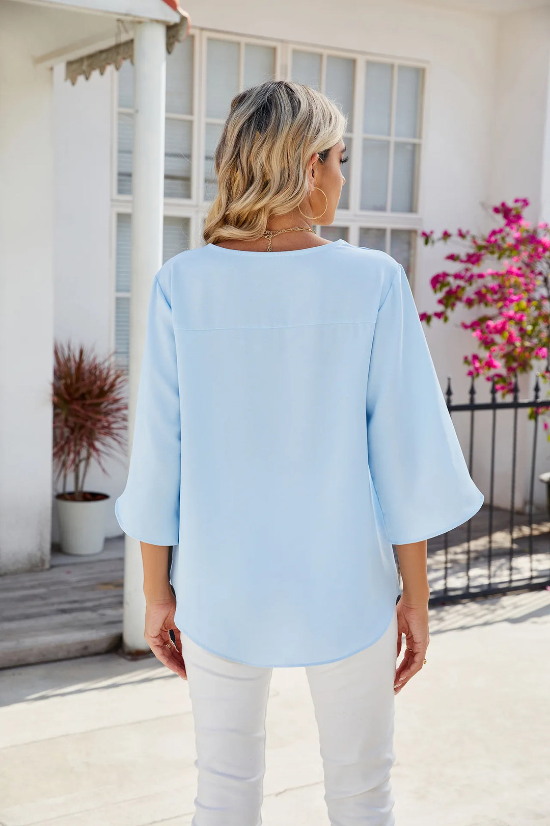 Teresa – Elegante Chiffon-Tunika-Bluse mit V-Ausschnitt