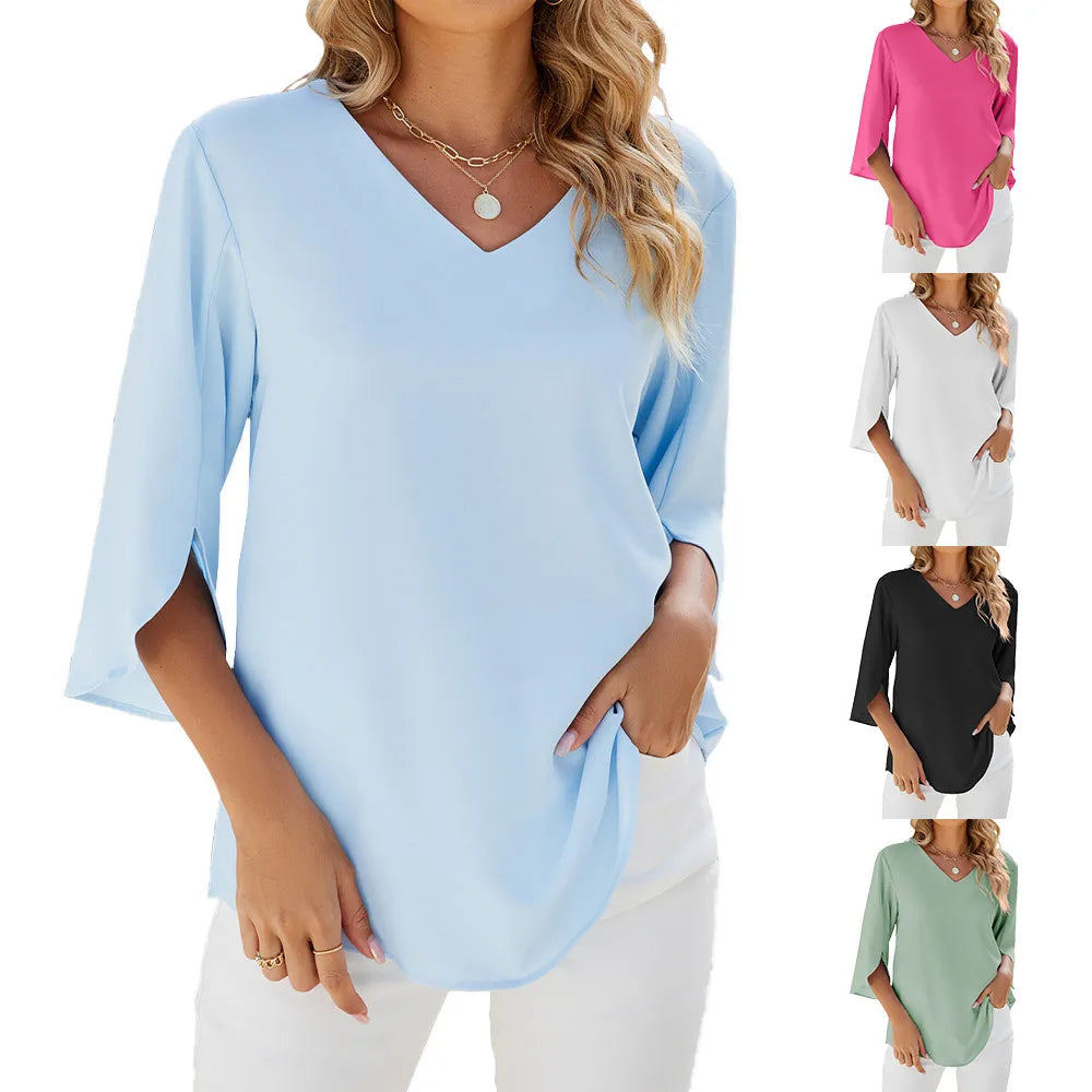 Teresa – Elegante Chiffon-Tunika-Bluse mit V-Ausschnitt