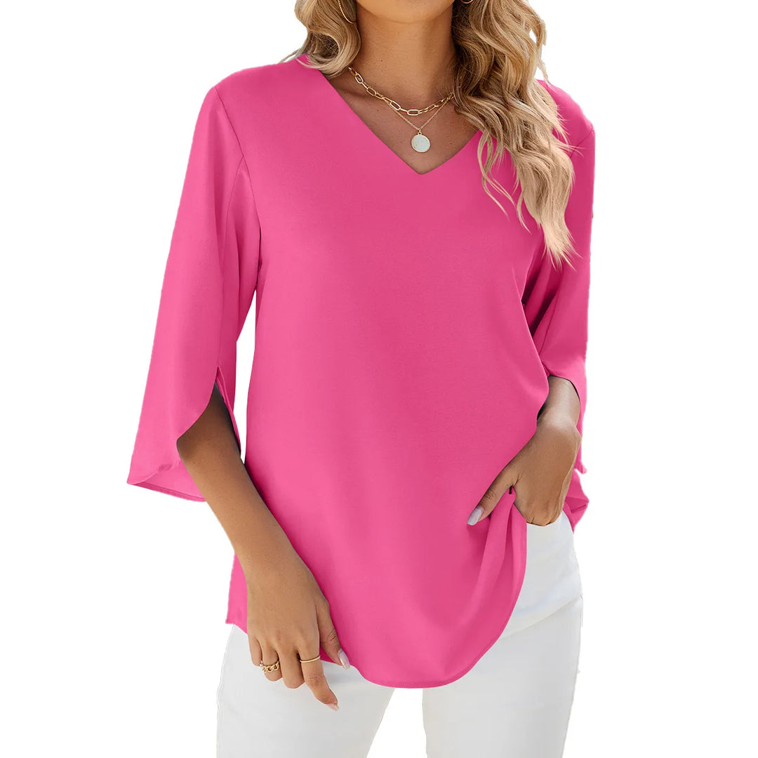 Teresa – Elegante Chiffon-Tunika-Bluse mit V-Ausschnitt