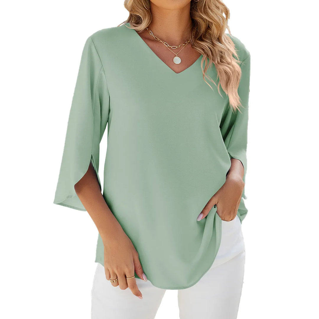 Teresa – Elegante Chiffon-Tunika-Bluse mit V-Ausschnitt