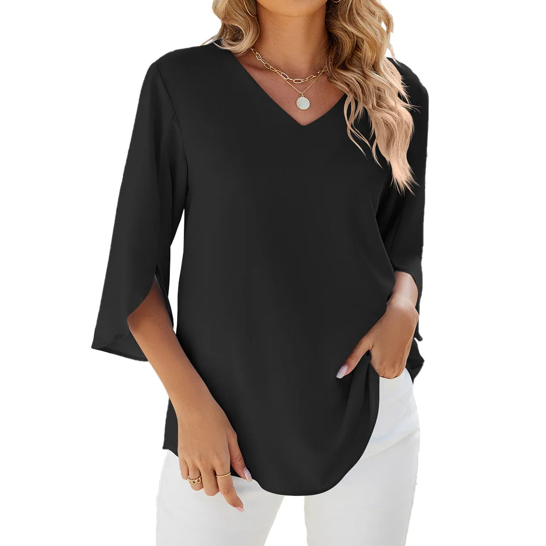 Teresa – Elegante Chiffon-Tunika-Bluse mit V-Ausschnitt