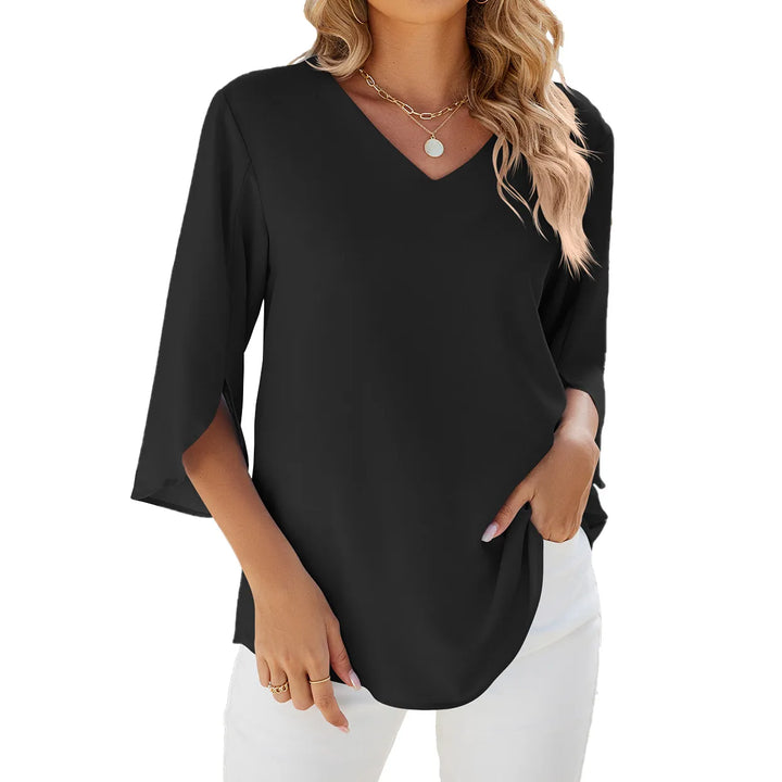 Teresa – Elegante Chiffon-Tunika-Bluse mit V-Ausschnitt