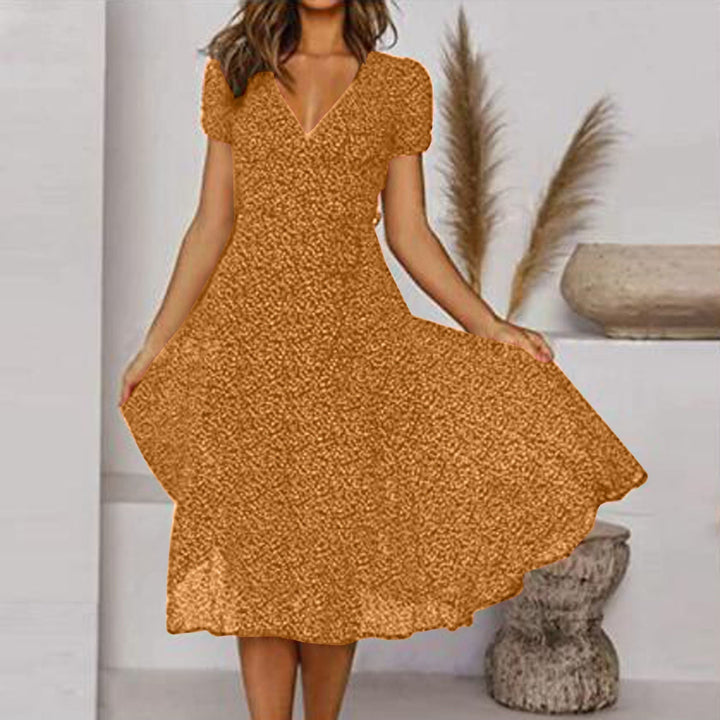 Krystale - Elegantes A-Linien-Kleid mit V-Ausschnitt und Fließendem Rock