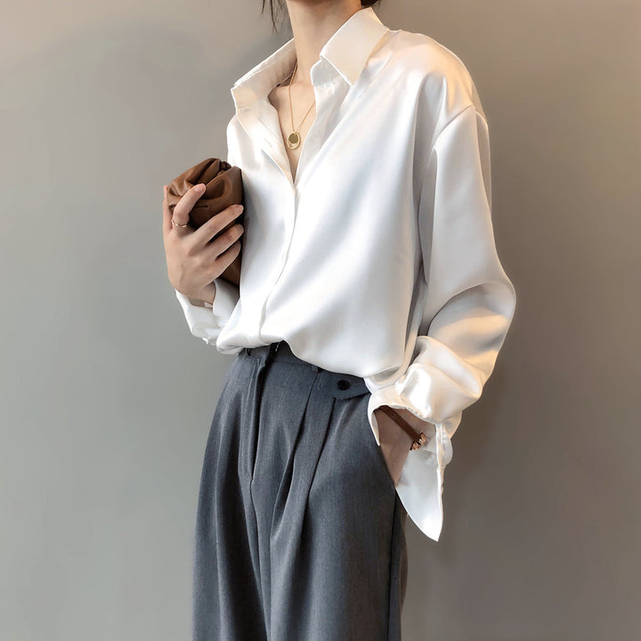 Briana - Schicke Satin-Seidenbluse mit Knöpfen für Damen