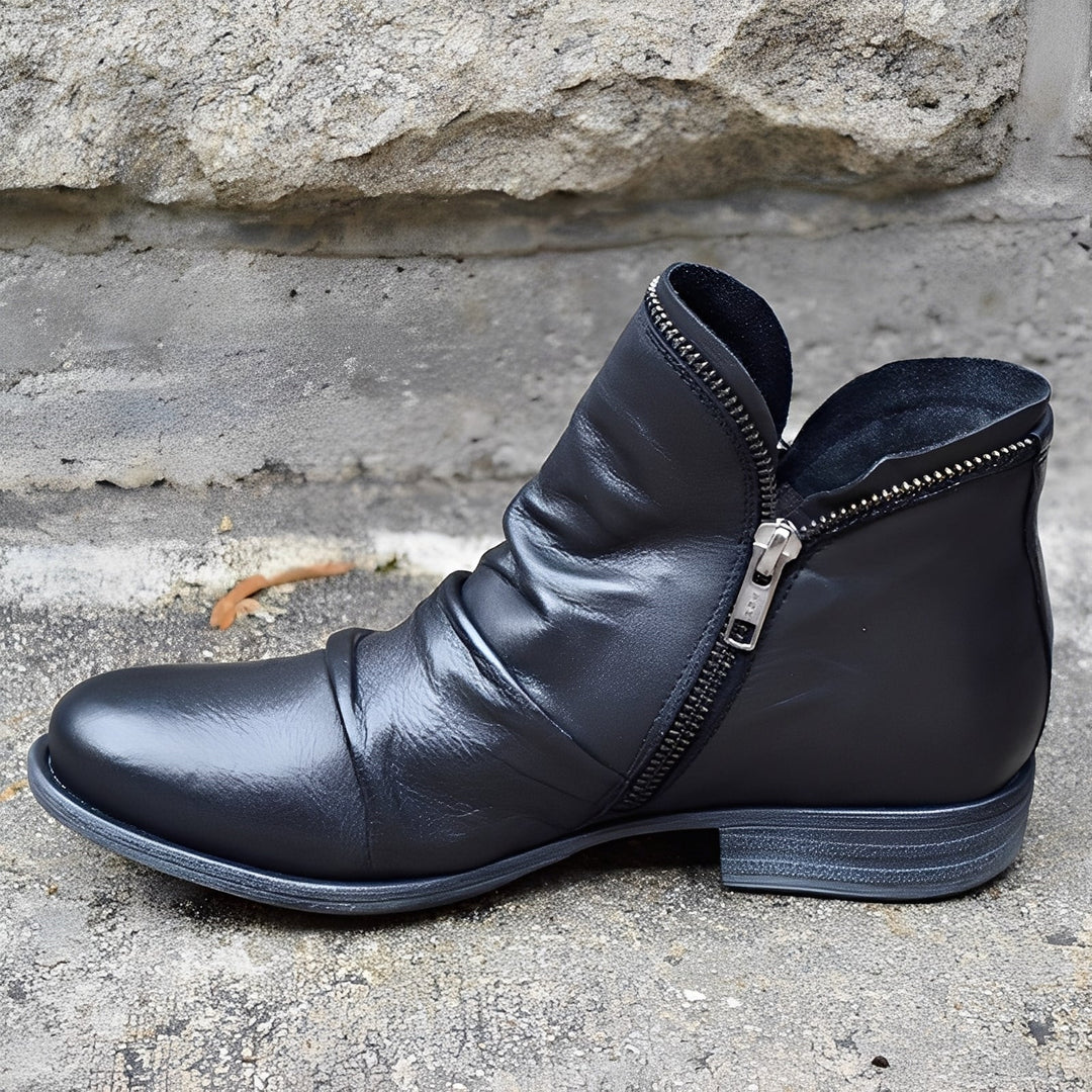Veronica - Retro-Damenlederstiefel mit Reißverschluss