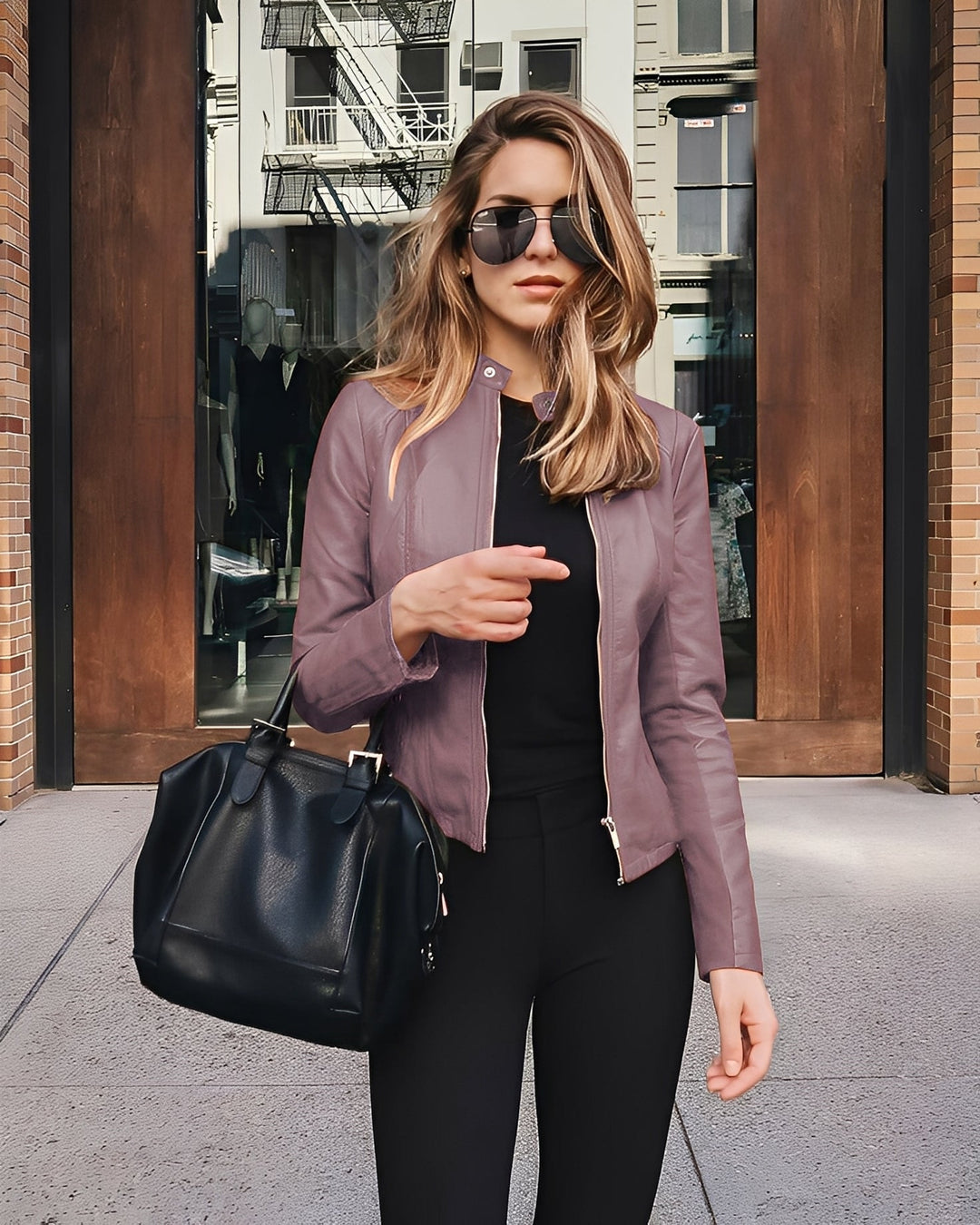 Ashlee - Stylische, schmal geschnittene Damenlederjacke