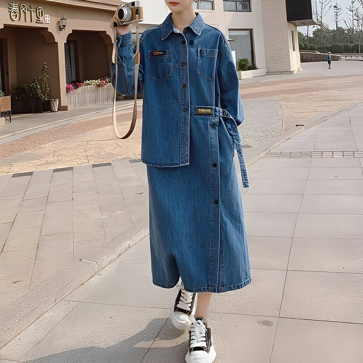 Christabel - Langes Retro-Jeanskleid mit Taschen für Damen