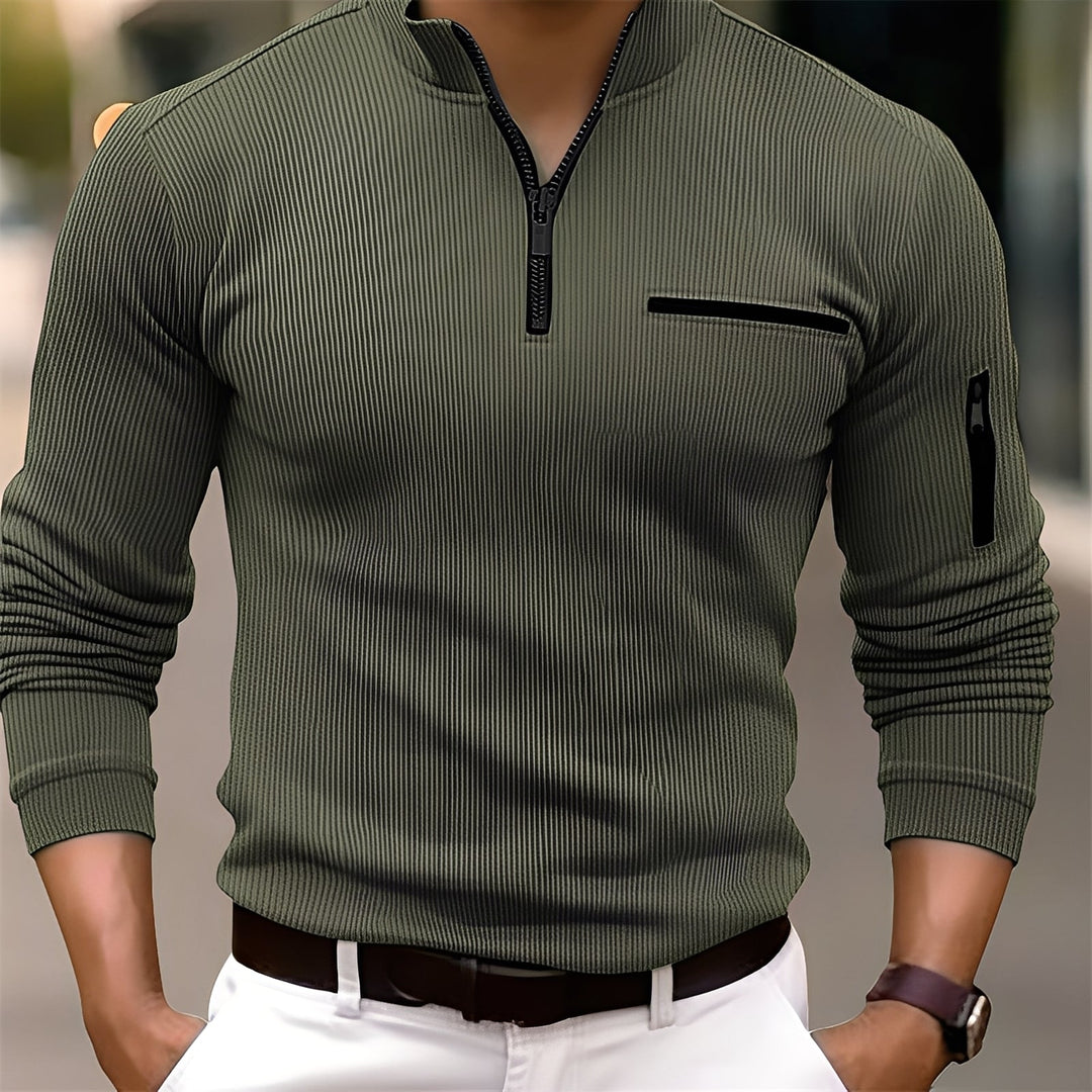 Donovan - Modisch gestreifter Herrenpullover mit Taschen