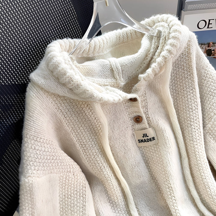 Haylee - Bequemer Strick-Hoodie mit Knöpfen für Damen