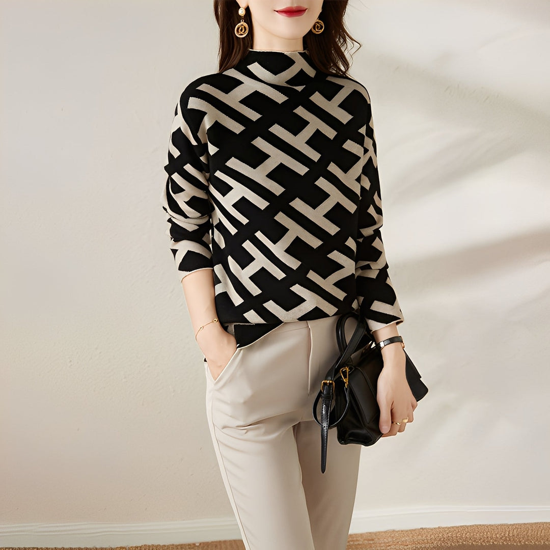 Eleanor - Stilvolles langärmliges Strickoberteil mit Design für Damen
