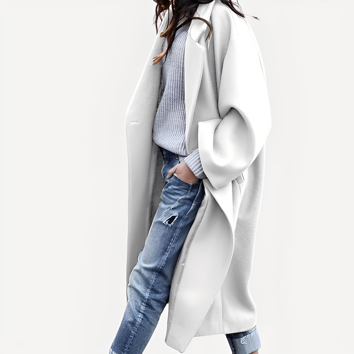 Camellia - Damen Wollmantel, lang und leger