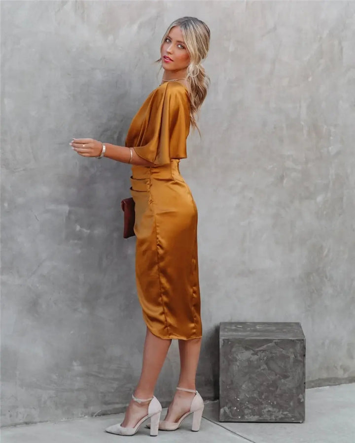 Aisha - Elegantes Drapé-Midikleid für Damen