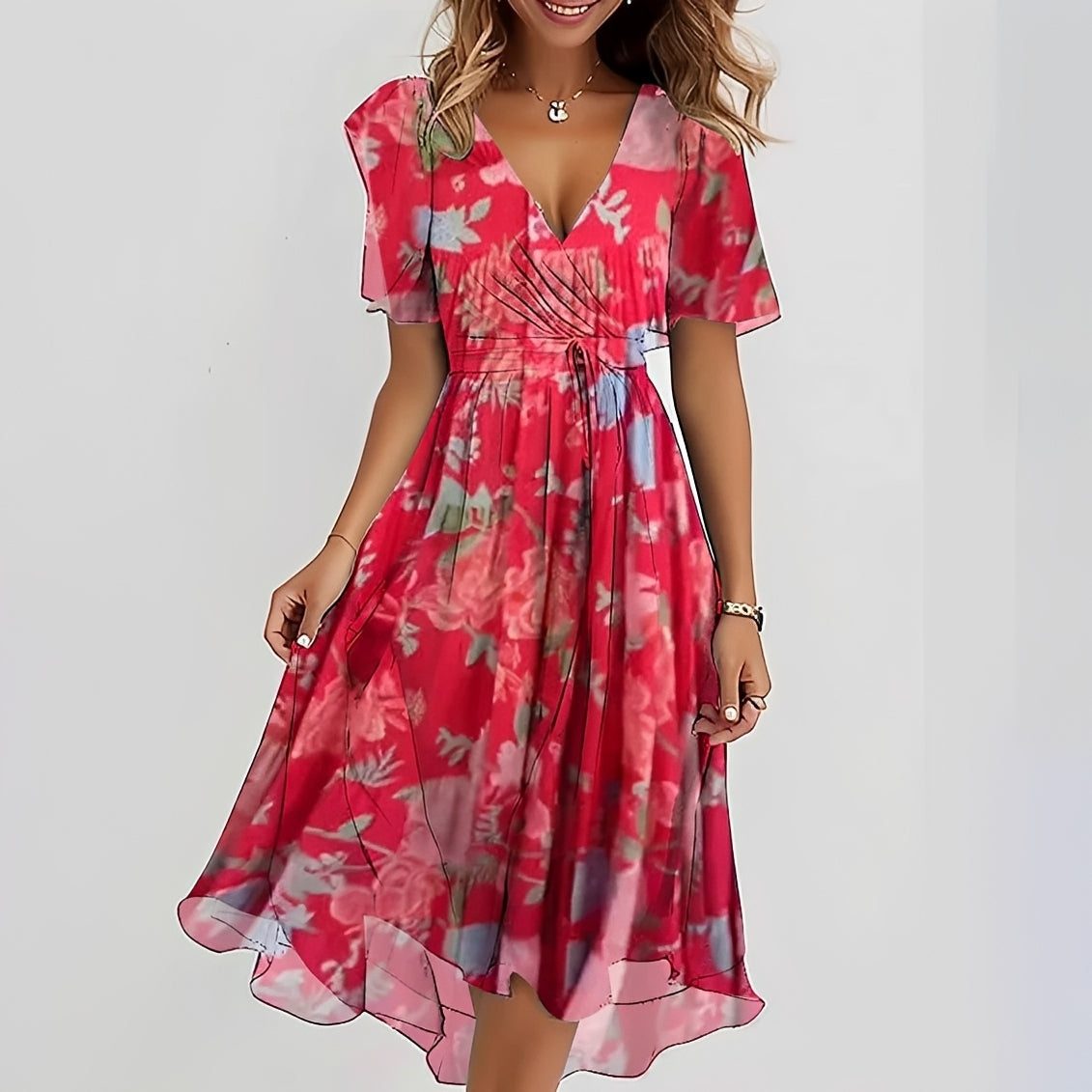 Gemma - Elegantes Midikleid mit kurzen Ärmeln für Damen