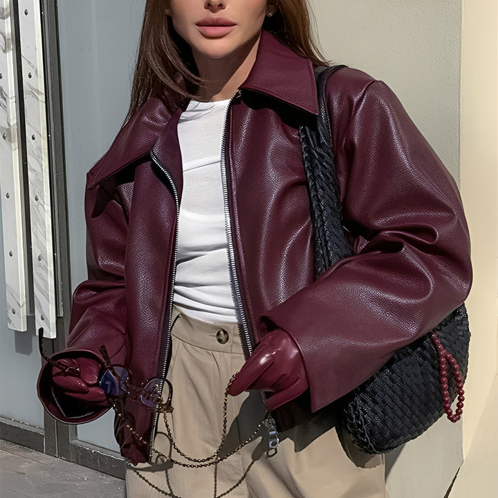 Lesley - Modische Damenjacke aus Leder mit Zipper
